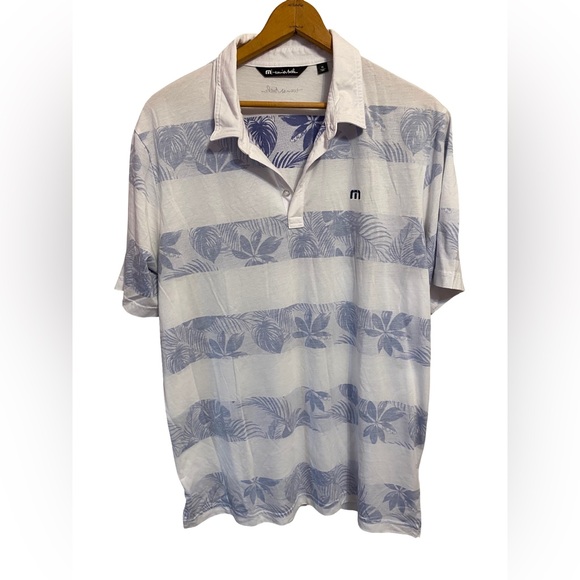 Travis Mathew Other - Travis Mathew Brekkie Polo Shirt XL White Blue Floral Reverse Print